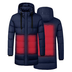 Heated Puff Long Coat with Rechargeable Battery Pack for Boys and Girls - Heating Outdoor Electric Jacket with Hood