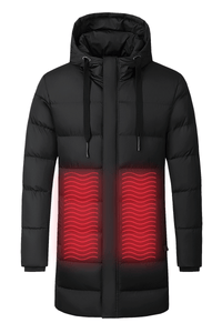 Heated Puff Long Coat with Rechargeable Battery Pack for Boys and Girls - Heating Outdoor Electric Jacket with Hood