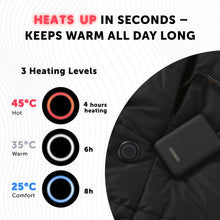 Load image into Gallery viewer, Heated Puff Long Coat with Rechargeable Battery Pack for Men &amp; Women Black - Heating Coat