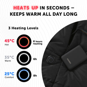 Heated Puff Long Coat with Rechargeable Battery Pack for Men & Women Black - Heating Coat