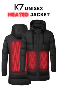 Heated Puff Long Coat with Rechargeable Battery Pack for Men & Women Black - Heating Coat