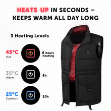 Load image into Gallery viewer, Heated Vest for Teenagers Black - Lightweight Electric Heating 7v Smart Warming Vest - Rechargeable Battery Pack Included